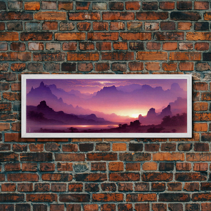 A Beautiful Mountain Scene at Sunset, Extra Large Wall Art, Framed Panoramic Canvas Print, Framed Wall Art