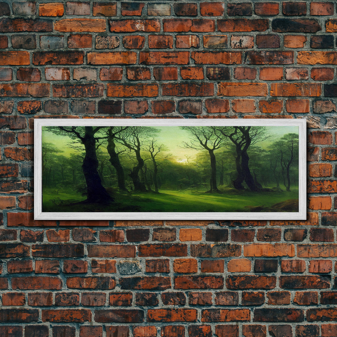 Unique Fantasy Forest Art, Extra Large Wall Art, Framed Panoramic Canvas Print, Framed Wall Art