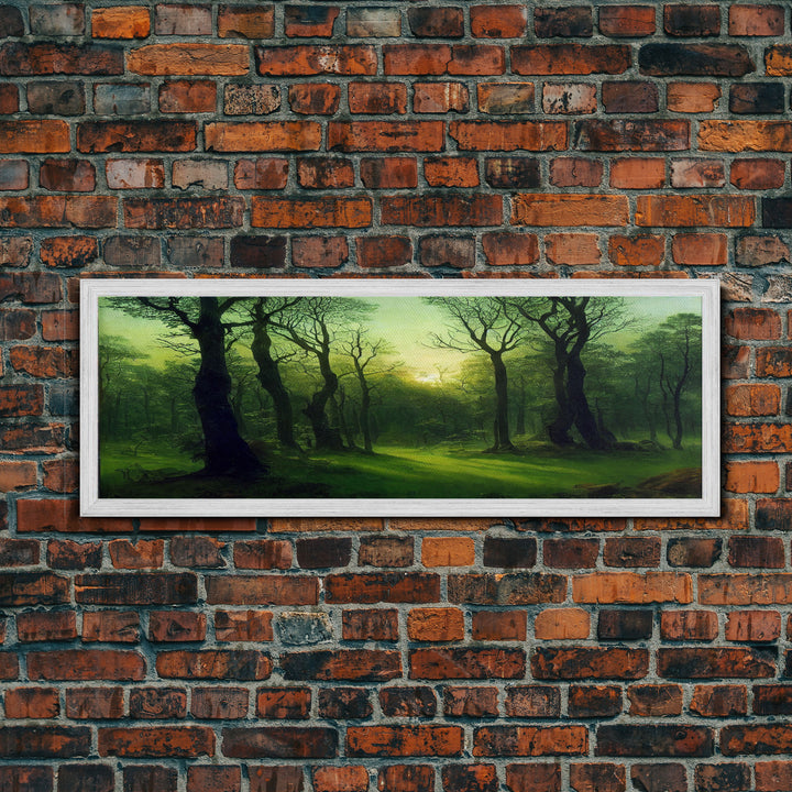 Unique Fantasy Forest Art, Extra Large Wall Art, Framed Panoramic Canvas Print, Framed Wall Art