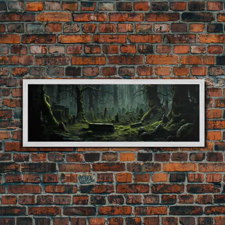 The Reclaimed Graveyard Panoramic Canvas Print, Framed Halloween Art, Spooky Decor, Halloween Art, Halloween Wall Art, Halloween Art Print