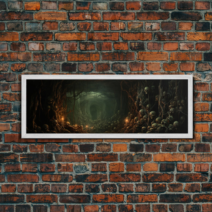 The Skull Crypt Panoramic Canvas Print, Framed Halloween Art, Spooky Decor, Halloween Art, Halloween Wall Art, Halloween Art Print