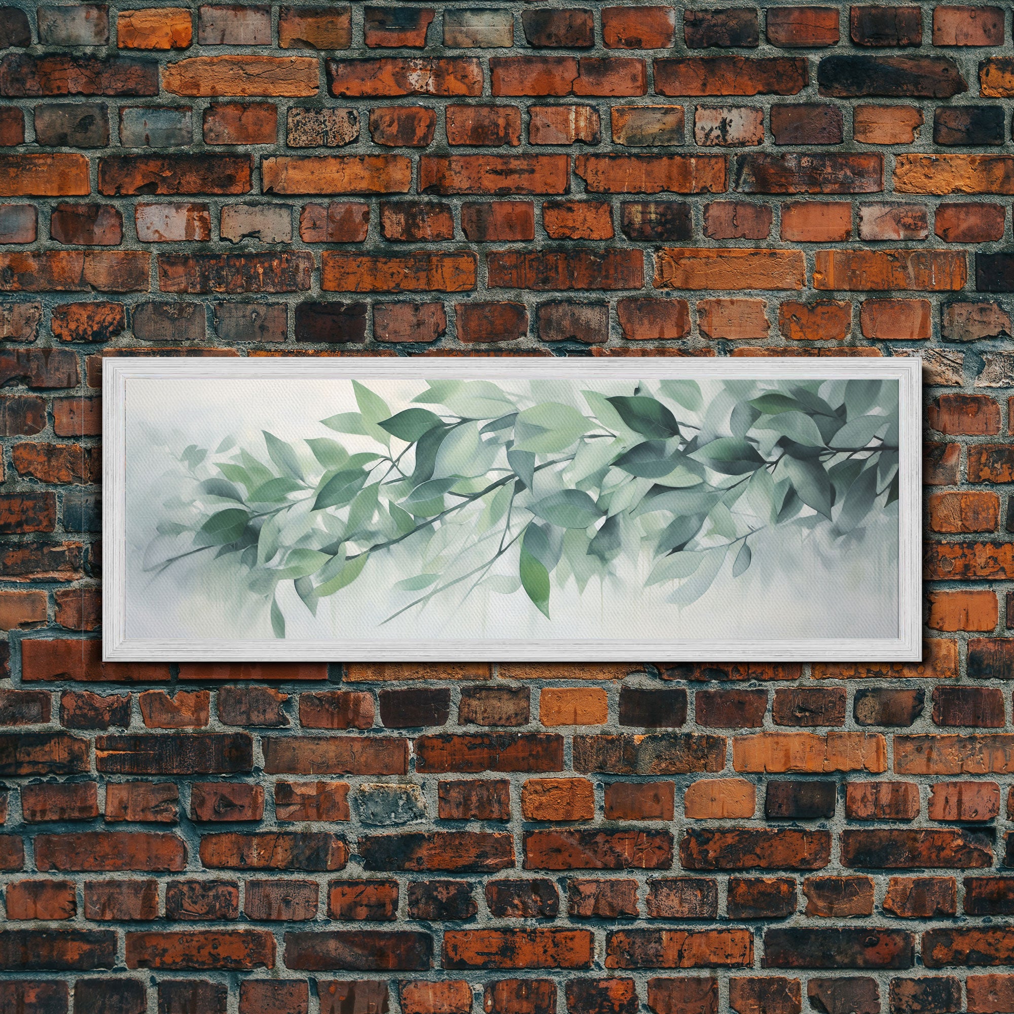 Green Botanical Oil Painting On Canvas - Eucalyptus Wall Art - Large Gallery Wrap Canvas Wall Art Prints With External Floater Frame