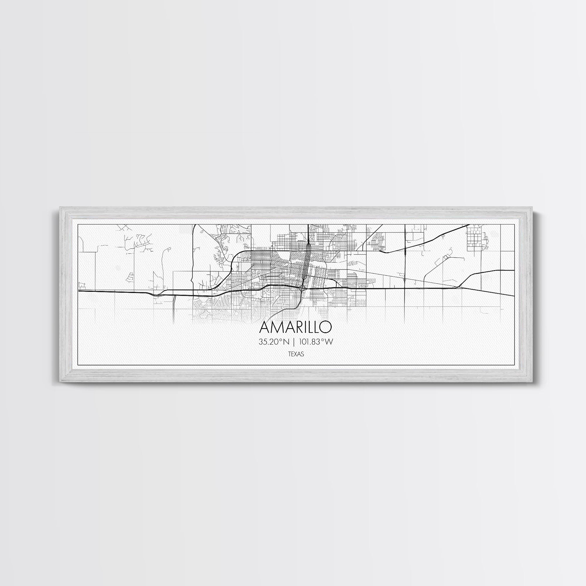 Panoramic Amarillo City Map, Texas Art, Map Print, Minimalist Wall Art, Canvas Art, Housewarming Gift, Street Map Art, Closing Gift