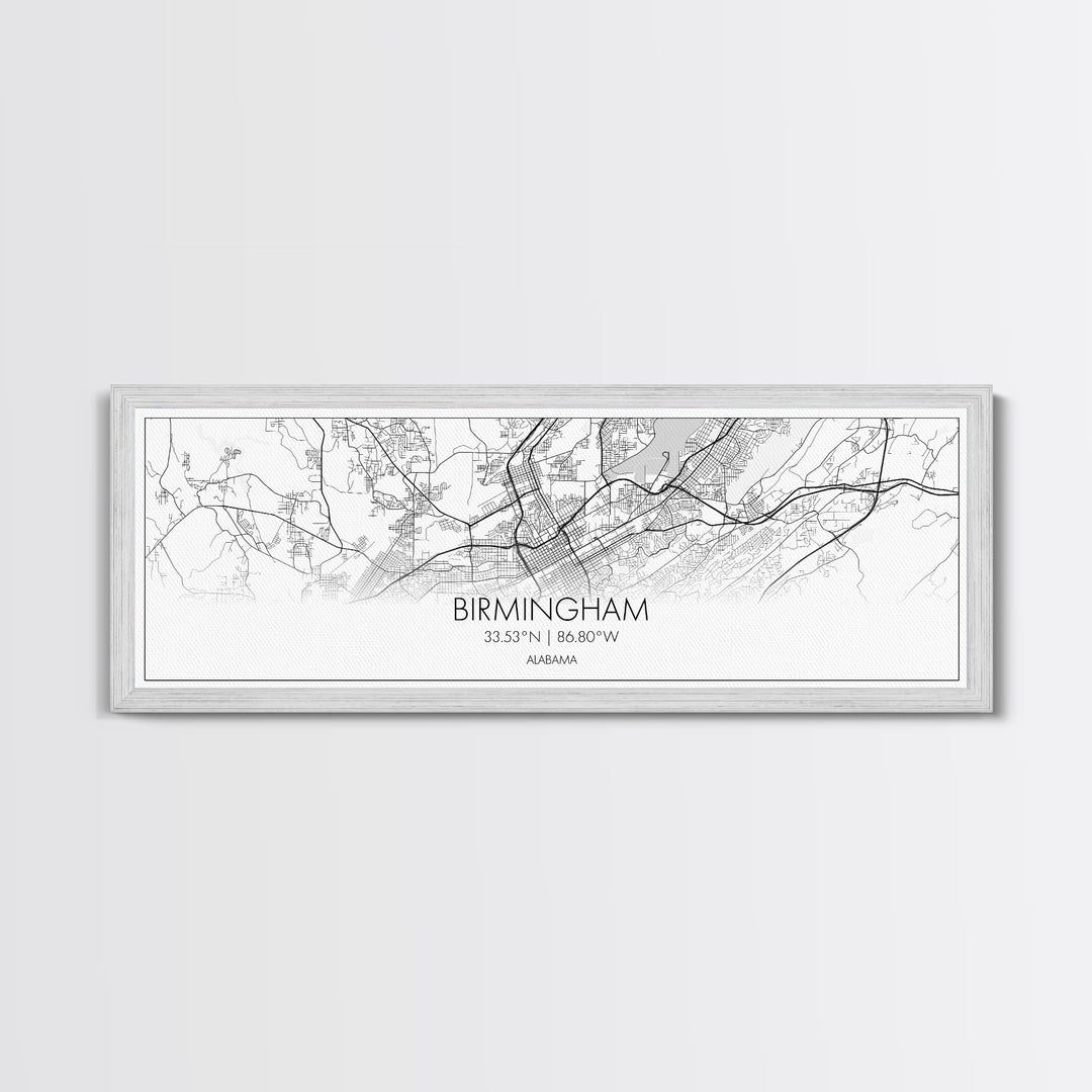 Panoramic Birmingham City Map, Alabama Art, Map Print, Minimalist Wall Art, Canvas Art, Housewarming Gift, Street Map Art, Closing Gift