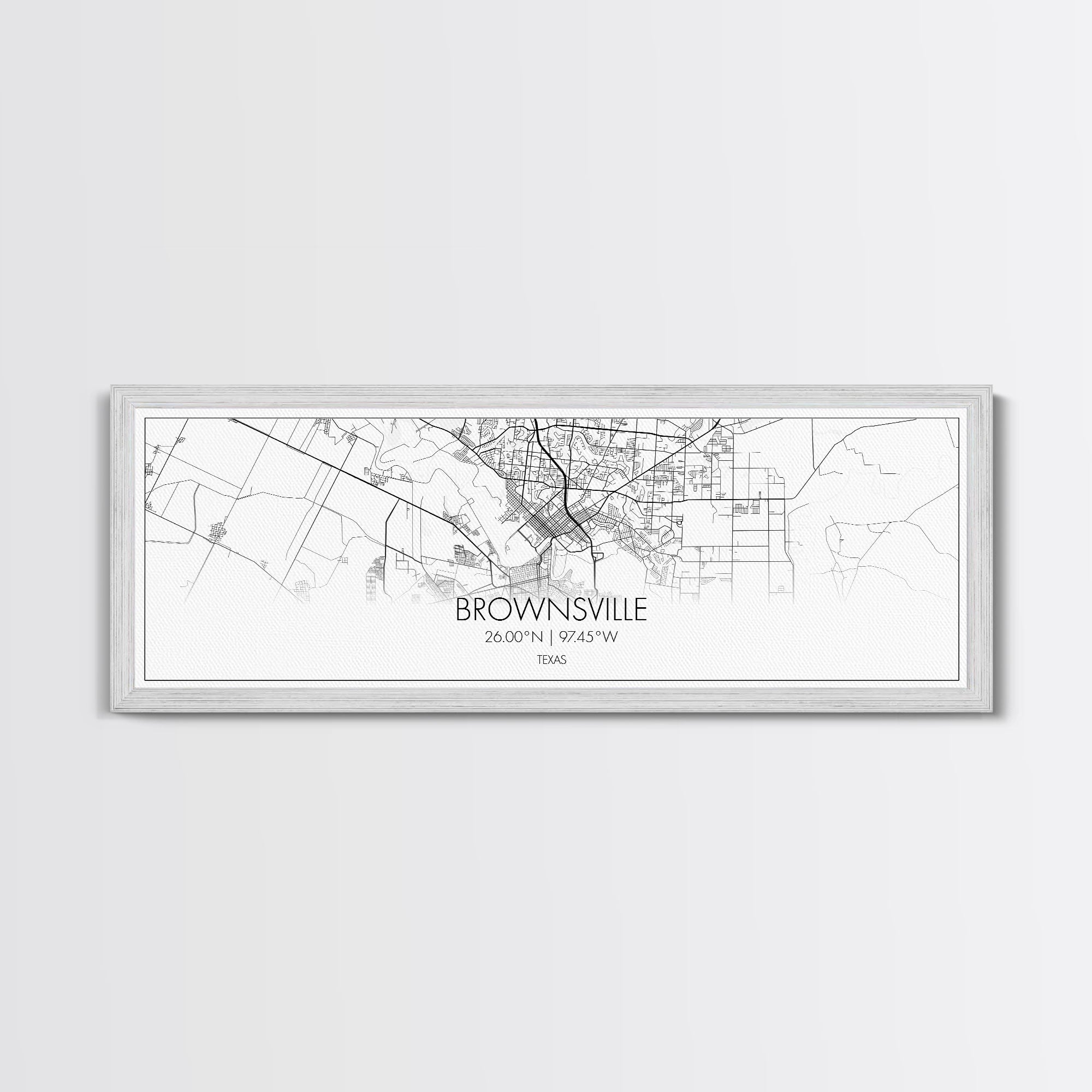 Panoramic Brownsville City Map, Texas Art, Map Print, Minimalist Wall Art, Canvas Art, Housewarming Gift, Street Map Art, Closing Gift