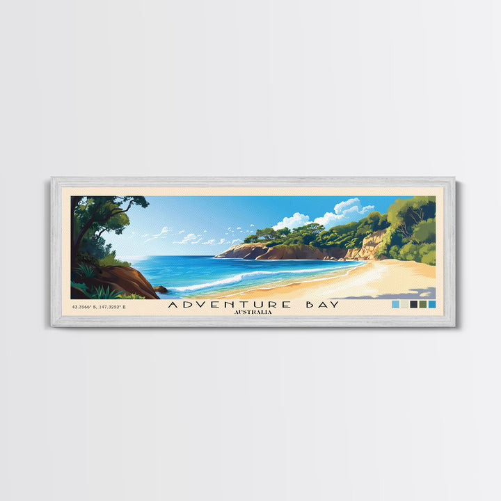 Adventure Bay, Australia Panoramic Beach Print, Vacation Gift, Australia Wall Art, Framed Canvas Print, Framed Beach Painting