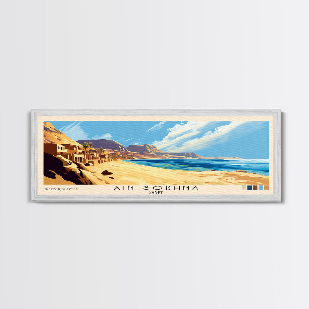 Ain Sokhna, Egypt Panoramic Print, Vacation Gift, Egypt Wall Art, Beach Painting, Beach Decor, Large Wall Art, Wood Frame Art