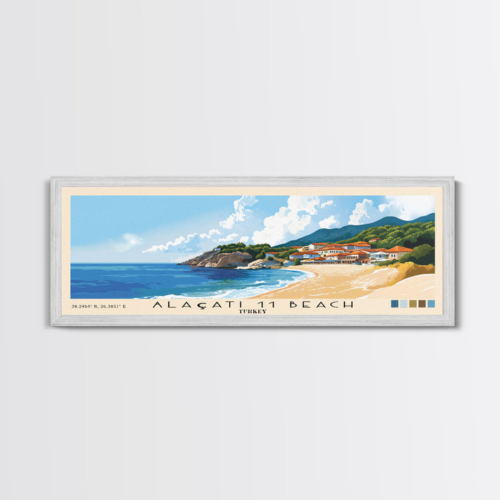 Alaçatı 11 Beach, Turkey Panoramic Beach Print, Vacation Gift, Turkey Wall Art, Beach Painting, Beach Decor, Beach Painting