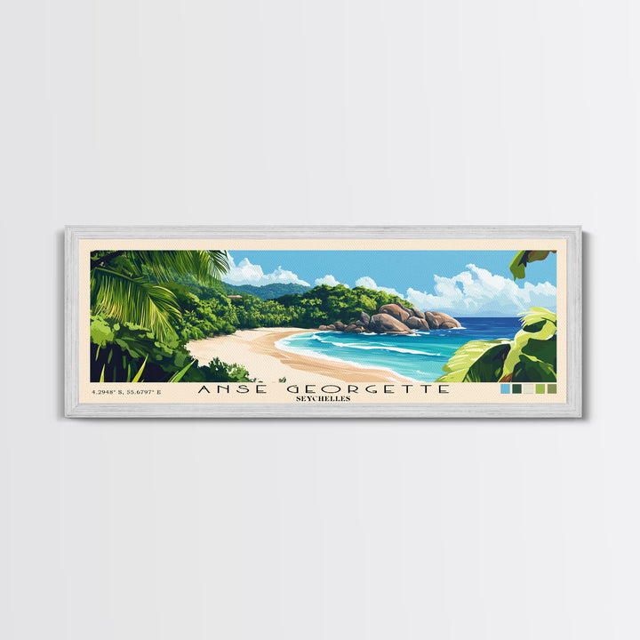 Anse Georgette, Seychelles Panoramic Beach Print, Vacation Gift, Seychelles Wall Art, Framed Canvas Print, Framed Beach Painting