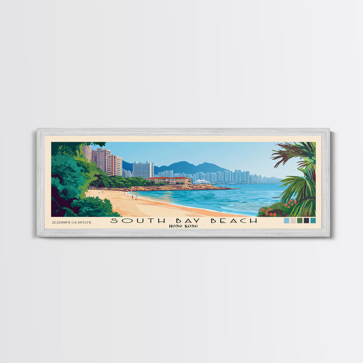 South Bay Beach, Hong Kong Panoramic Beach Print, Vacation Gift, Hong Kong Wall Art, Framed Canvas Print, Framed Beach Painting