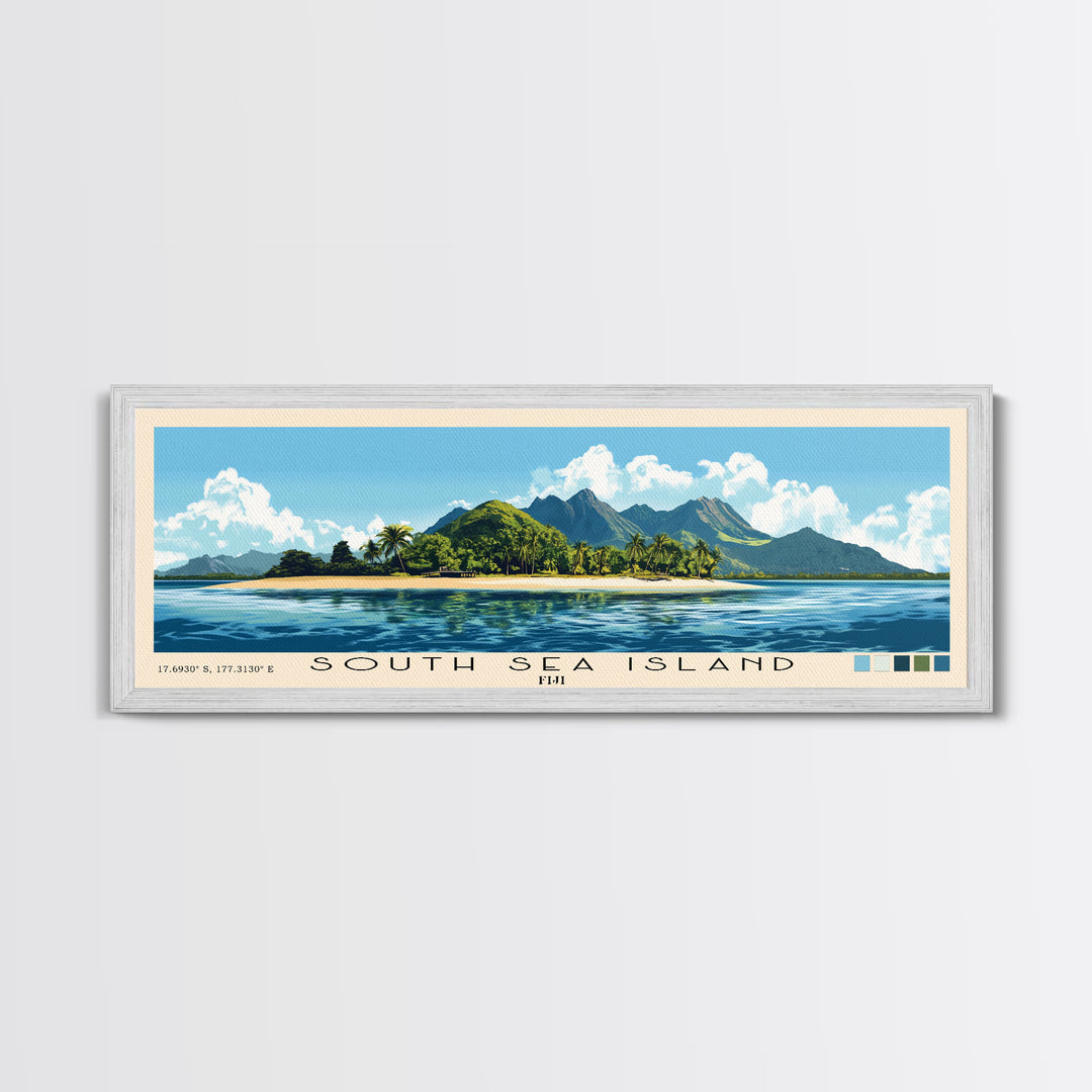 South Sea Island, Fiji Panoramic Print, Vacation Gift, Fiji Wall Art, Beach Painting, Beach Decor, Large Wall Art, Wood Frame Art