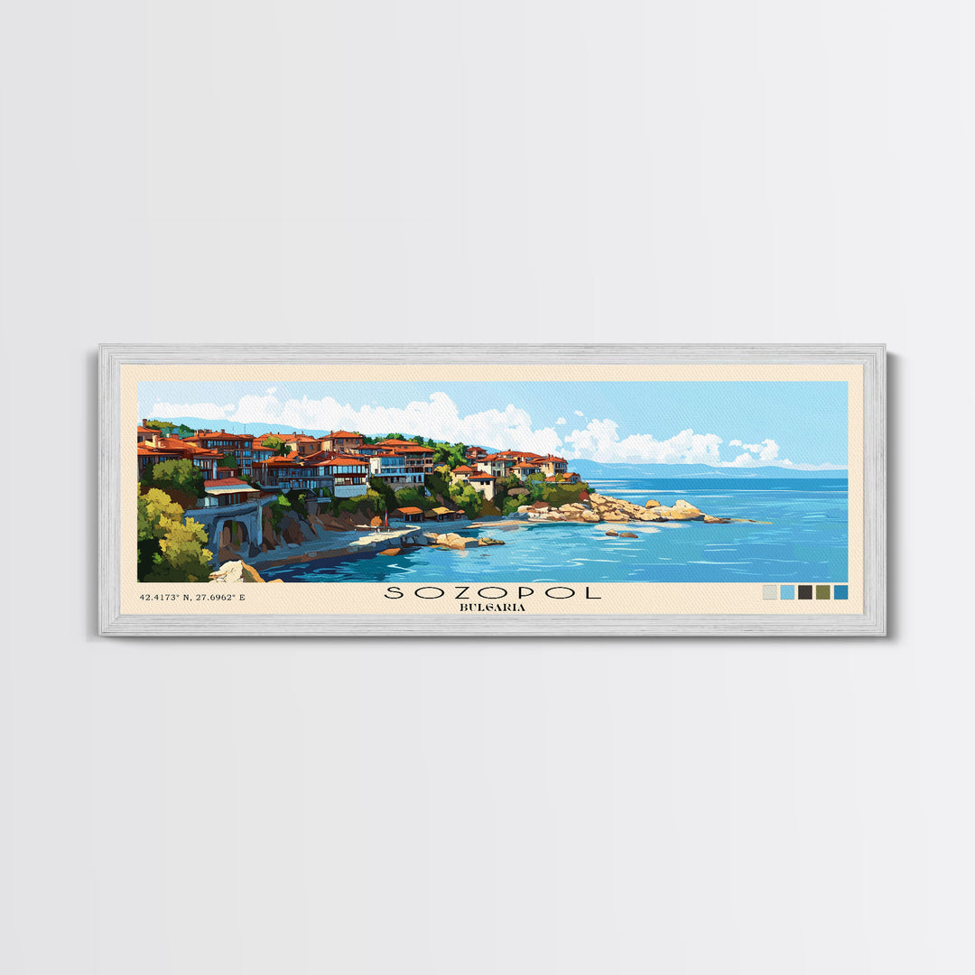 Sozopol, Bulgaria Panoramic Beach Print, Vacation Gift, Bulgaria Wall Art, Beach Painting, Beach Decor, Beach Painting