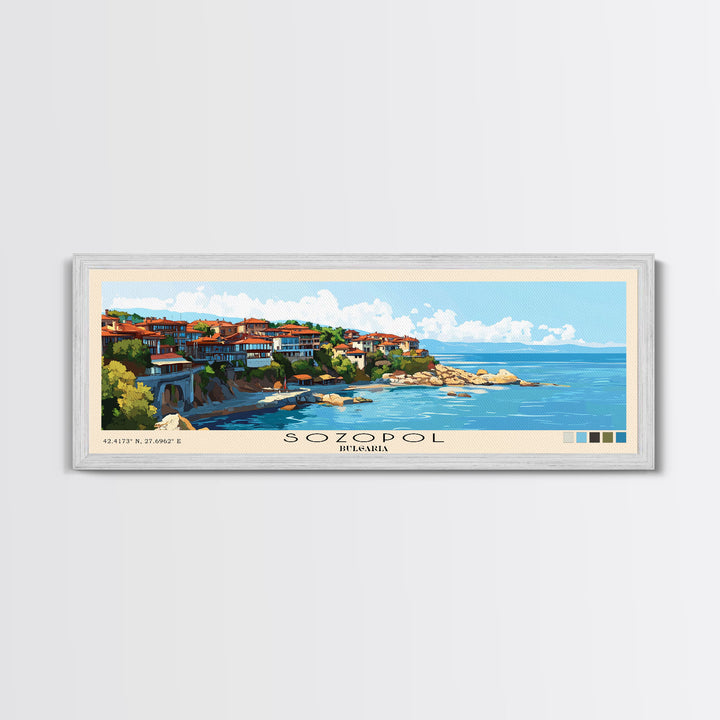 Sozopol, Bulgaria Panoramic Beach Print, Vacation Gift, Bulgaria Wall Art, Beach Painting, Beach Decor, Beach Painting