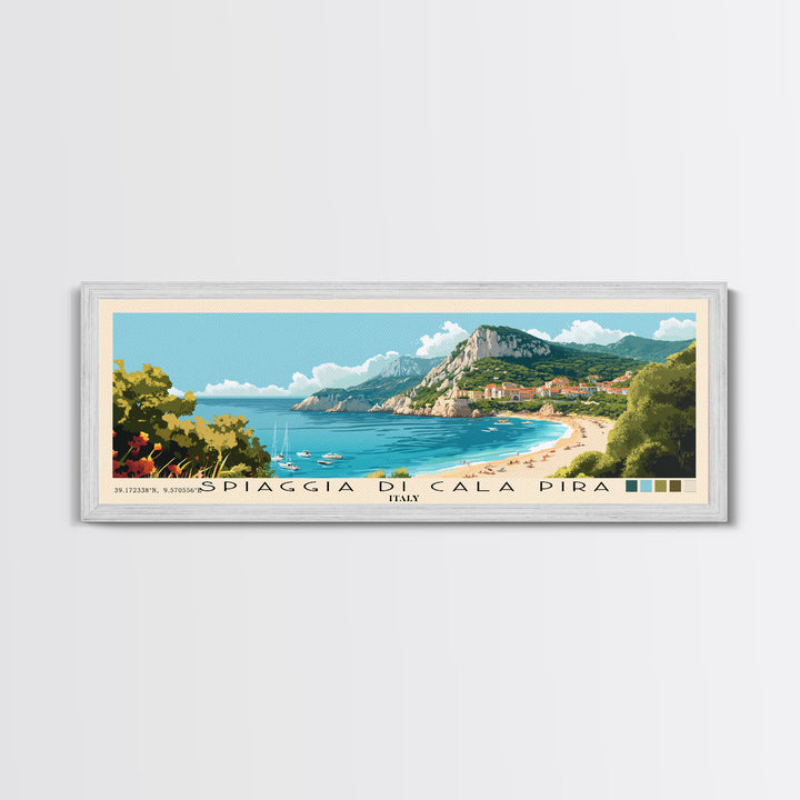 Spiaggia di Cala Pira, Italy Panoramic Beach Print, Vacation Gift, Italy Wall Art, Framed Canvas Print, Framed Beach Painting