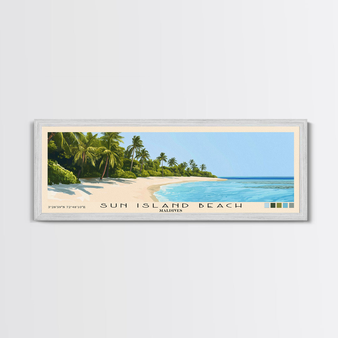 Sun Island Beach, Maldives Panoramic Print, Vacation Gift, Maldives Wall Art, Beach Painting, Beach Decor, Large Wall Art, Wood Frame Art