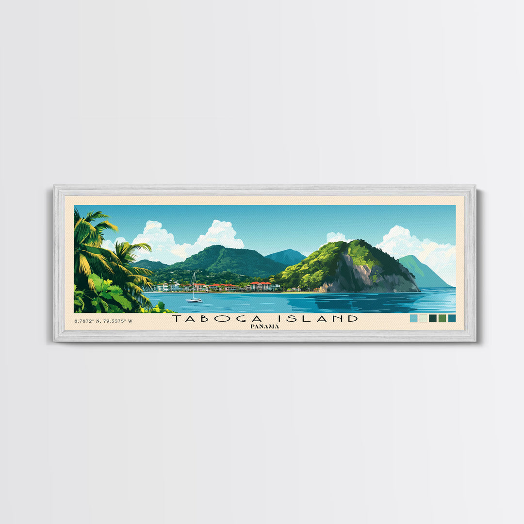 Taboga Island, Panamá Panoramic Beach Print, Vacation Gift, Panamá Wall Art, Framed Canvas Print, Framed Beach Painting