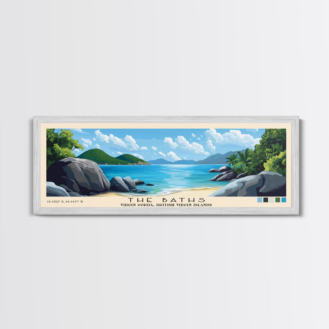 The Baths, Virgin Gorda, British Virgin Islands Panoramic Beach Print, Vacation Gift, Virgin Gorda, British Virgin Islands Wall Art, Framed Canvas Print, Framed Beach Painting