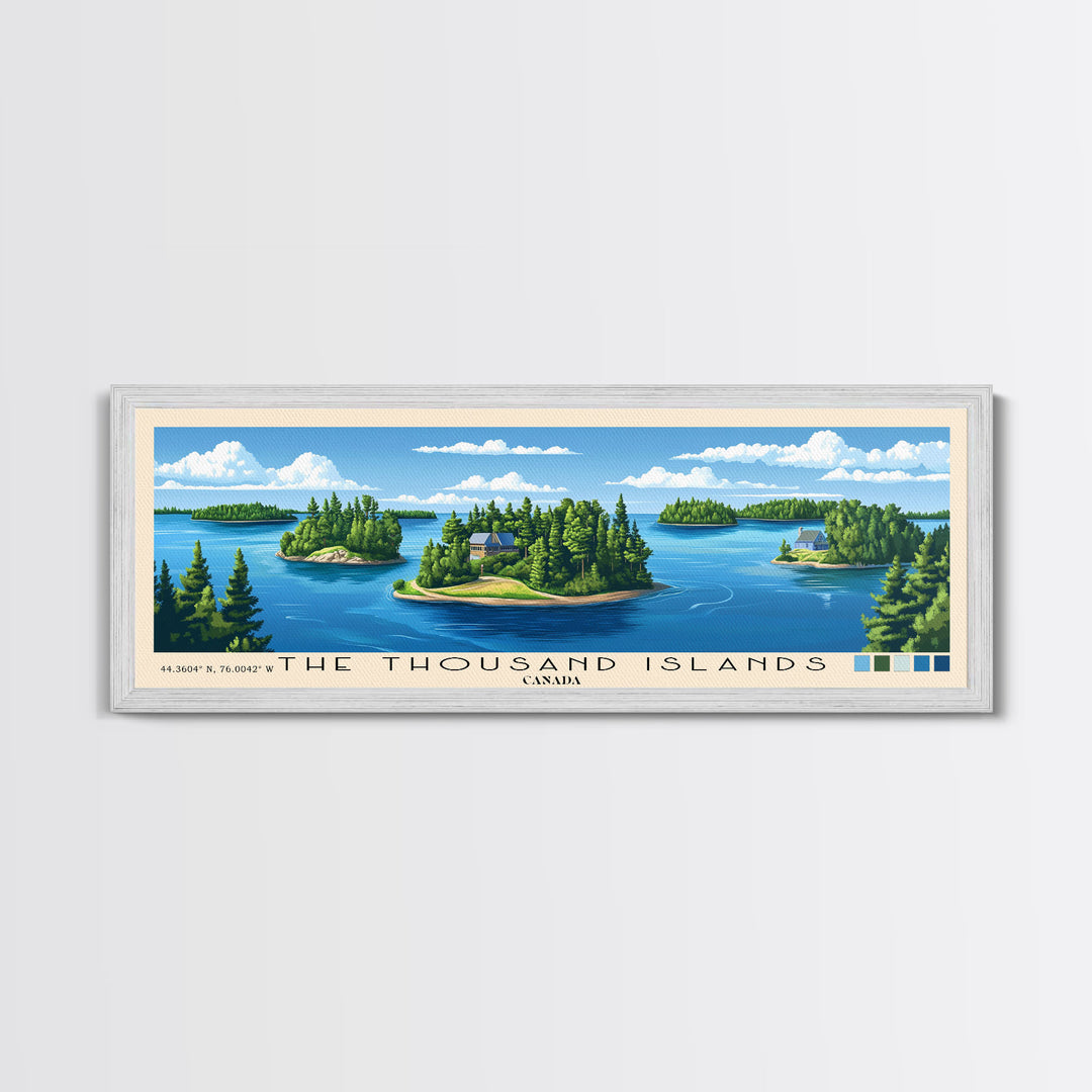 The Thousand Islands, Canada Panoramic Print, Vacation Gift, Canada Wall Art, Beach Painting, Beach Decor, Large Wall Art, Wood Frame Art