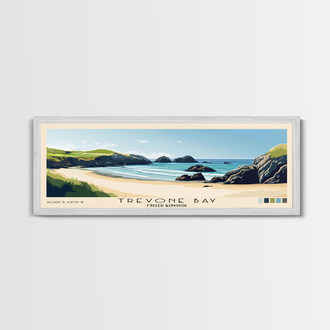 Trevone Bay, United Kingdom Panoramic Print, Vacation Gift, United Kingdom Wall Art, Beach Painting, Beach Decor, Beach Or Lakehouse Art