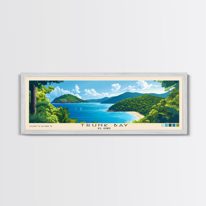 Trunk Bay, St. John Panoramic Print, Vacation Gift, St. John Wall Art, Beach Painting, Beach Decor, Large Wall Art, Wood Frame Art