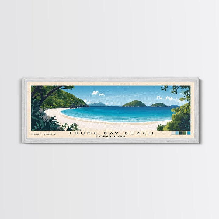 Trunk Bay Beach, US Virgin islands Panoramic Beach Print, Vacation Gift, US Virgin islands Wall Art, Framed Canvas Print, Framed Beach Painting