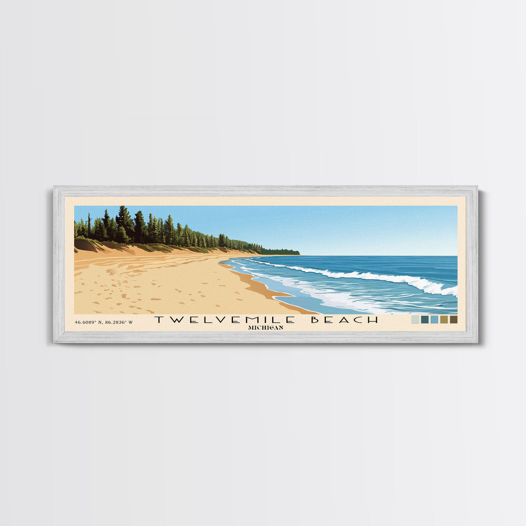 Twelvemile Beach, Michigan Panoramic Print, Vacation Gift, Michigan Wall Art, Beach Painting, Beach Decor, Large Wall Art, Wood Frame Art