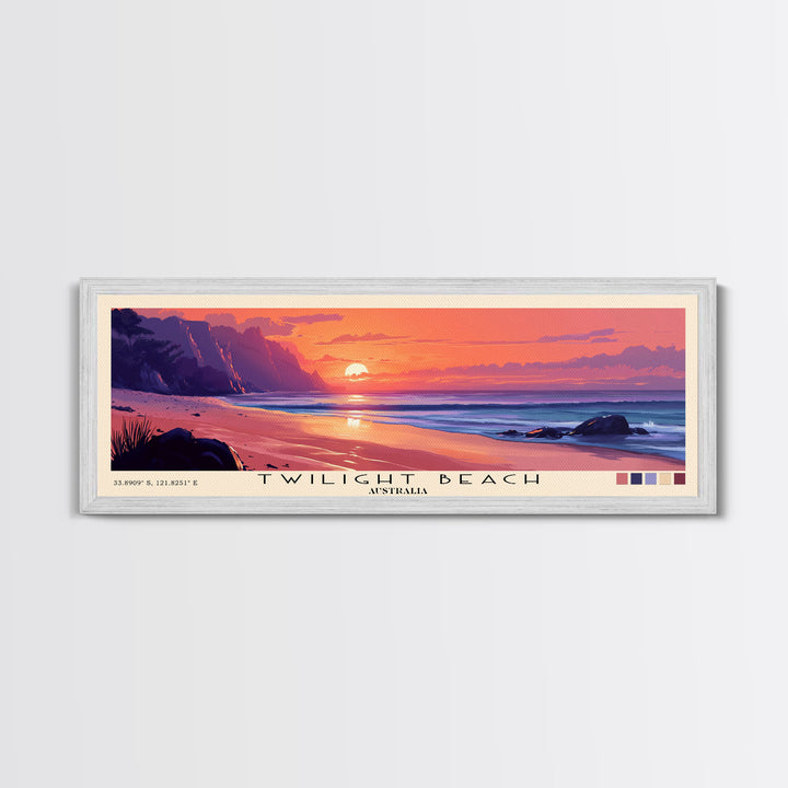 Twilight Beach, Australia Panoramic Beach Print, Vacation Gift, Australia Wall Art, Framed Canvas Print, Framed Beach Painting