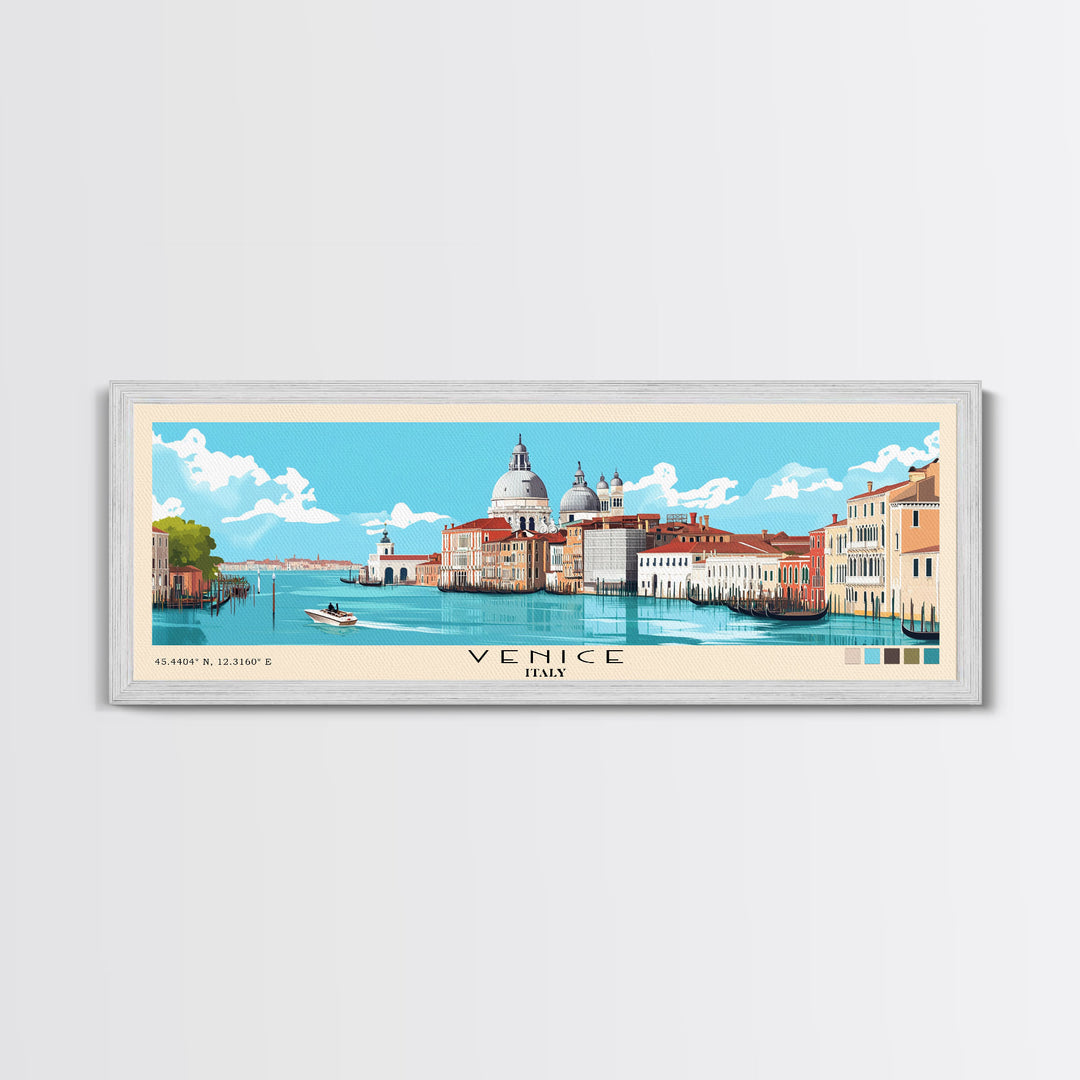 Venice, Italy Panoramic Beach Print, Vacation Gift, Italy Wall Art, Framed Canvas Print, Framed Beach Painting