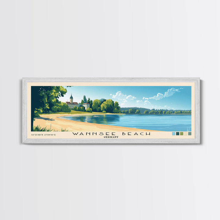 Wannsee Beach, Germany Panoramic Beach Print, Vacation Gift, Germany Wall Art, Beach Painting, Beach Decor, Beach Painting