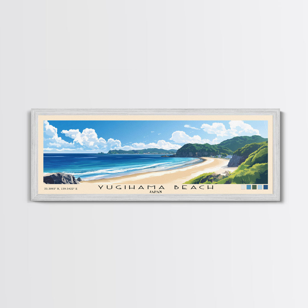 Yugihama Beach, Japan Panoramic Beach Print, Vacation Gift, Japan Wall Art, Beach Painting, Beach Decor, Beach Painting