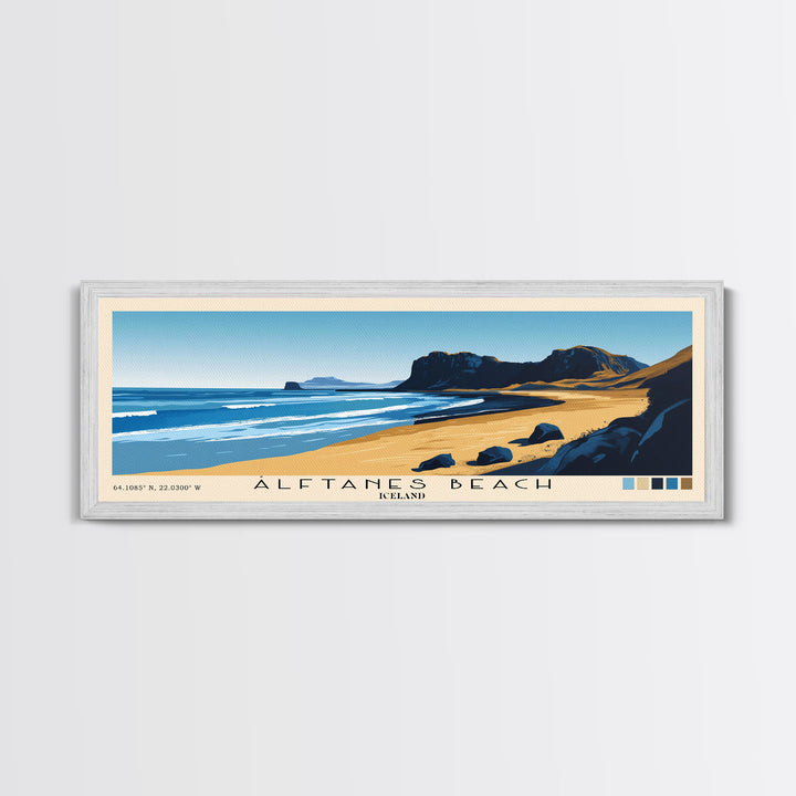 Álftanes Beach, Iceland Panoramic Print, Vacation Gift, Iceland Wall Art, Beach Painting, Beach Decor, Large Wall Art, Wood Frame Art