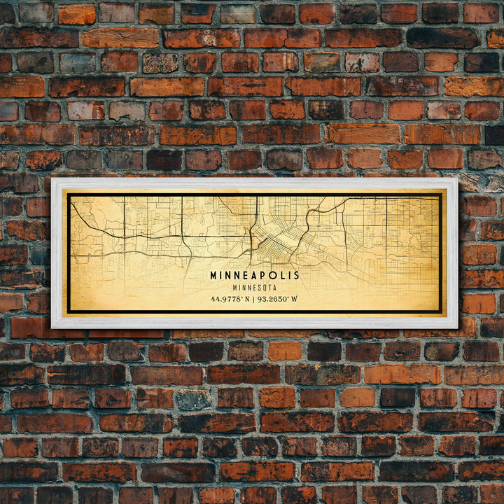 Minneapolis Panoramic map print poster or framed canvas, Minnesota map print poster canvas, Minneapolis road map print poster canvas