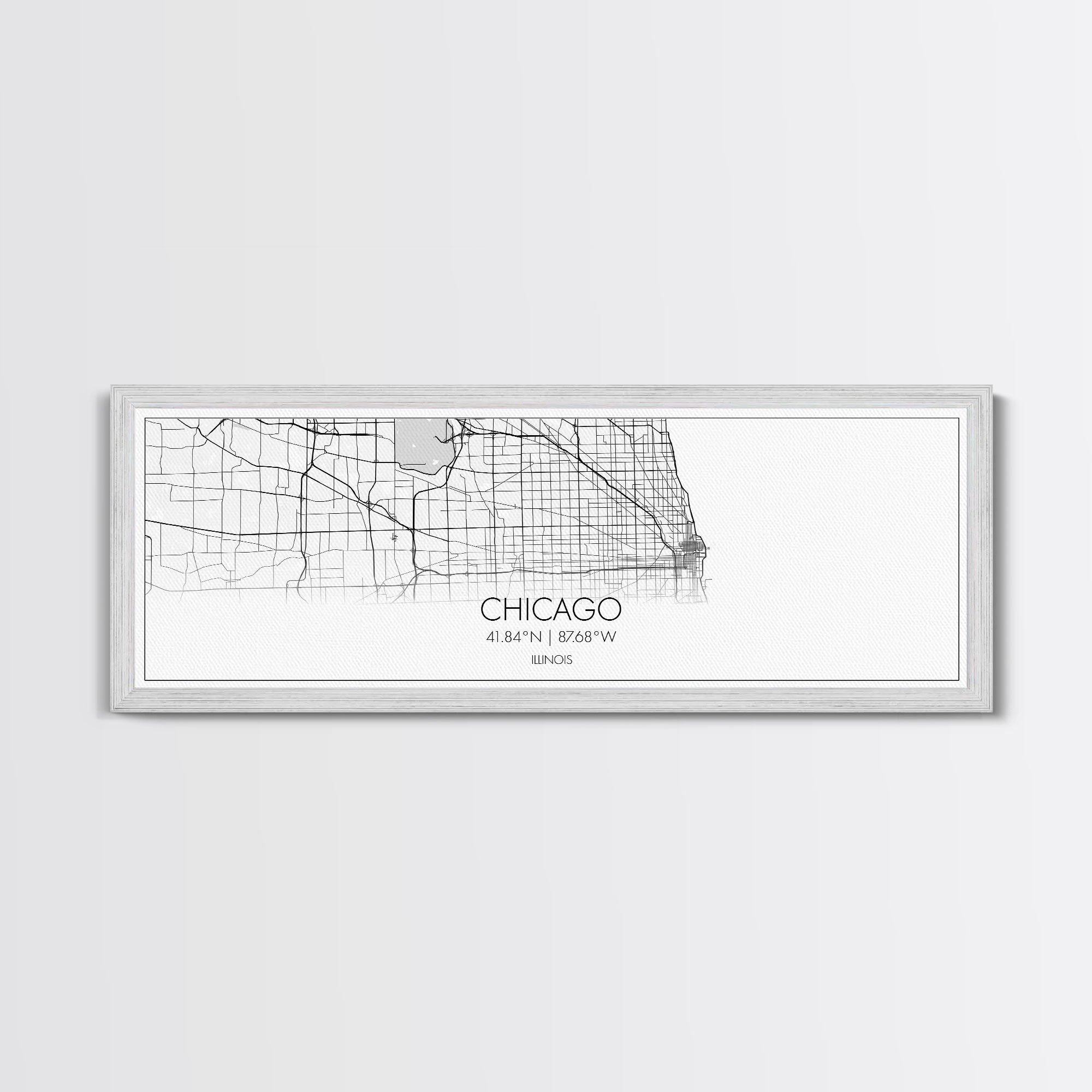 Panoramic Chicago City Map, Illinois Art, Map Print, Minimalist Wall Art, Canvas Art, Housewarming Gift, Street Map Art, Closing Gift