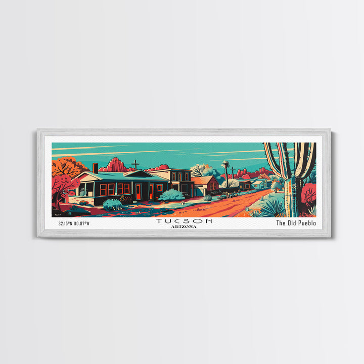 Tucson Arizona Panoramic Wall Art Framed Canvas Print, Travel Poster, Mid Century Modern Art, Pop Art Style, Wall Decor, Office Art