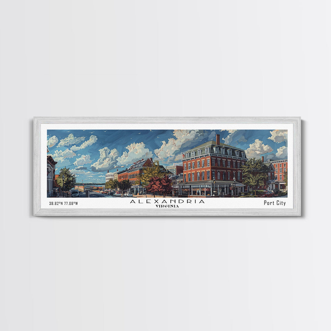 Alexandria Virginia Panoramic Painting, Watercolor Framed Canvas Print, Scenic City Art, Travel Poster, Wall Hanging, Home Decor, Living Room Art