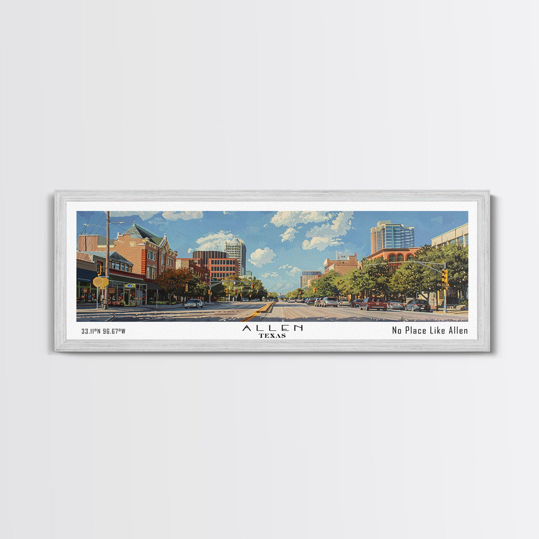 Allen Texas Panoramic Painting, Watercolor Framed Canvas Print, Scenic City Art, Travel Poster, Home Decor, Wall Hanging, Office Wall Art