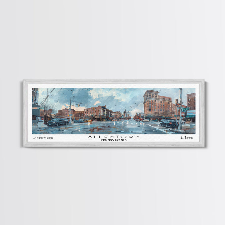 Allentown Pennsylvania Panoramic Painting, Watercolor Framed Canvas Print, Scenic City Art, Travel Poster, Home Decor, Office Wall Art, Gift Idea