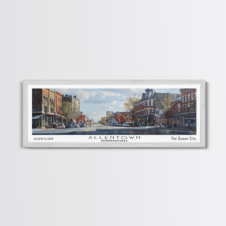 Allentown Pennsylvania Panoramic Watercolor Painting, Framed Canvas Print, Scenic City Art, Travel Poster, Home Decor, Wall Hanging, Living Room Art