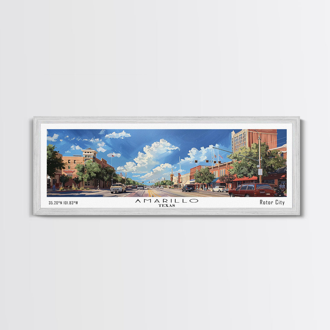 Amarillo Texas Panoramic Watercolor Painting, Framed Canvas Print, Scenic City Art, Travel Poster, Home Decor, Wall Art, Gift Idea