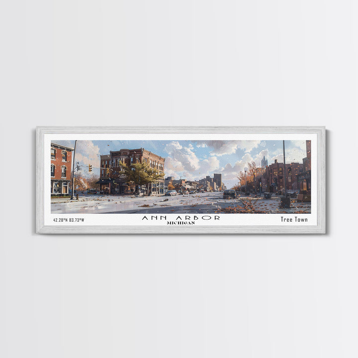 Ann Arbor Michigan Panoramic Watercolor Painting, Framed Canvas Print, Scenic City Art, Travel Poster, Home Decor, Wall Hanging, Gift Idea