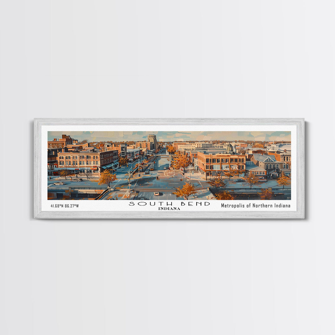 South Bend Indiana Travel Poster, Framed Canvas Print, Wall Art, Home Decor, Travel Gift, Living Room Art, Retro Style Art, Office Decor