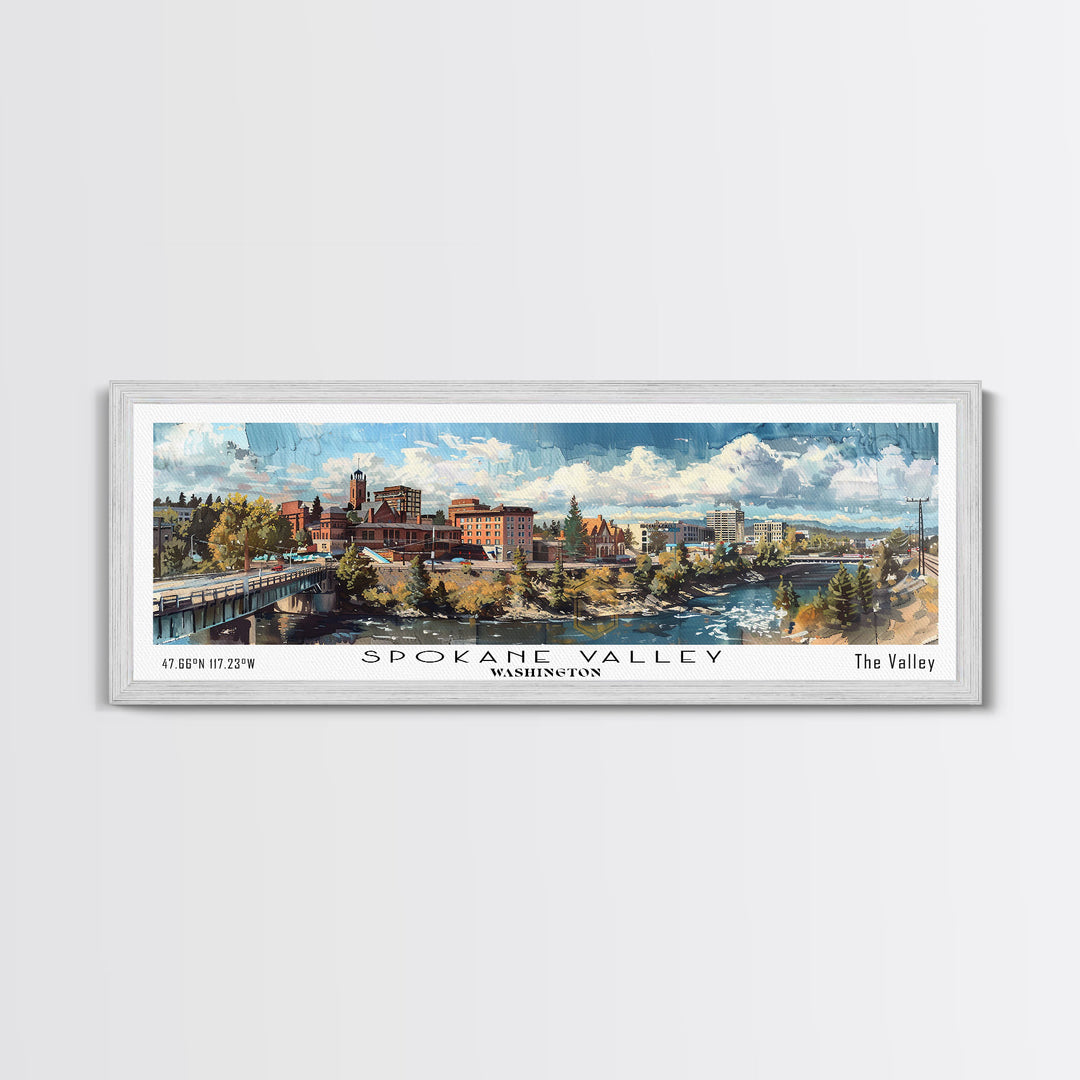 Spokane Valley Washington Travel Poster, Framed Canvas Print, Office Art, Wall Hanging, Travel Gift, Living Room Art, Vintage Style