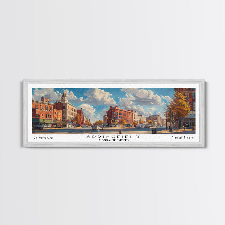 Springfield Massachusetts Travel Poster, Framed Canvas Print, Wall Art, Home Decor, Office Art, Living Room Art, Travel Gift, Vintage Style