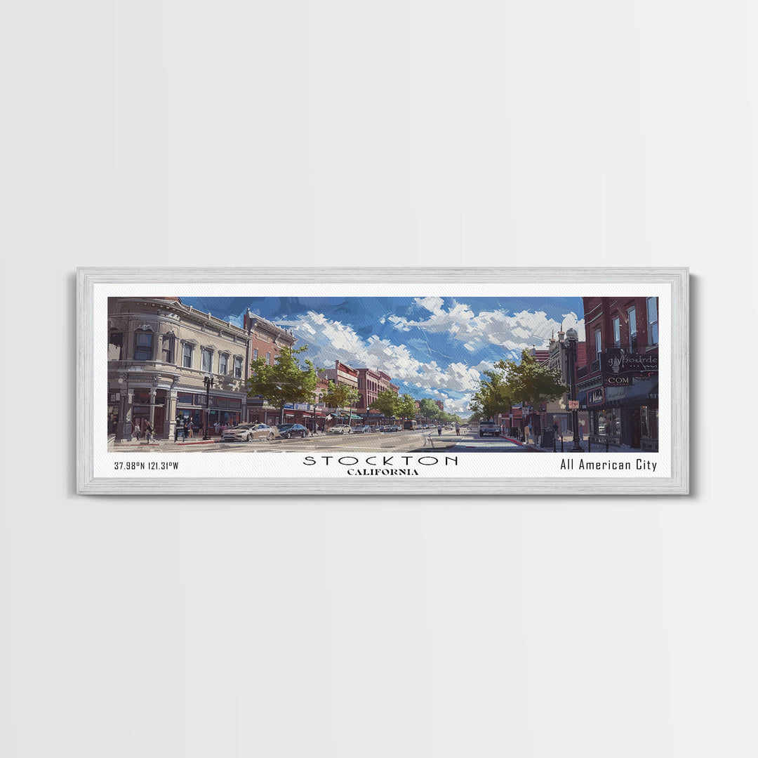 Stockton California Travel Poster, Framed Canvas Print, Wall Art, Home Decor, Travel Print, Office Decor, Living Room Art, Gift Idea