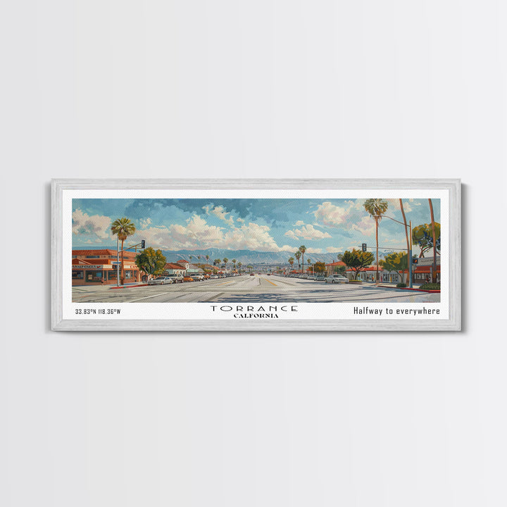 Torrance California Panoramic Art, Framed Canvas Print, Vintage Style Travel Poster, Unique Home Decor, Office Wall Art, Artistic Gift