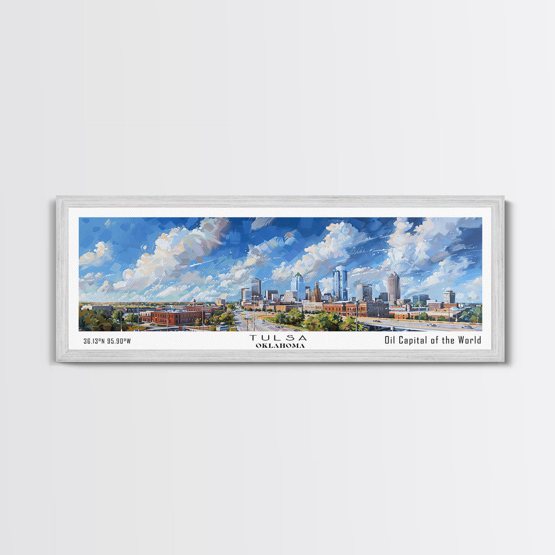 Tulsa Oklahoma Panoramic Painting, Framed Canvas Print, Vintage Travel Poster, Artistic Home Decor, Unique Office Wall Art, Gift Idea