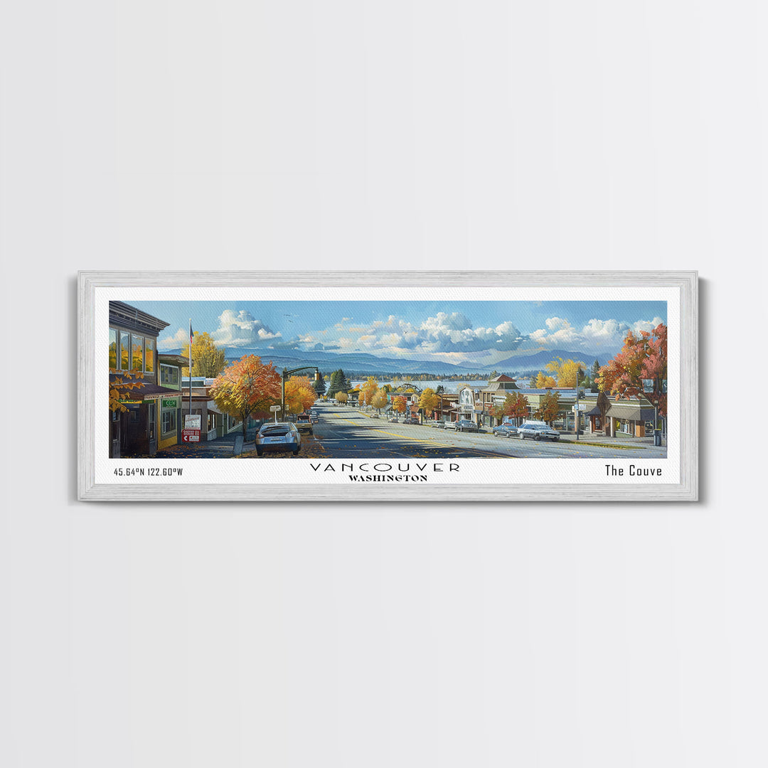 Vancouver Washington Panoramic Painting, Framed Canvas Print, Vintage Travel Poster, Artistic Wall Art, Unique Office Decor, Living Room Gift