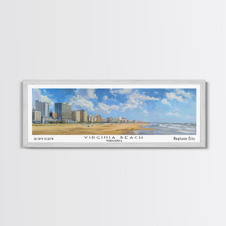 Virginia Beach Virginia Panoramic Framed Canvas Print, Vintage Travel Poster, Unique Wall Art, Artistic Living Room Decor, Office Gift, Home Decoration