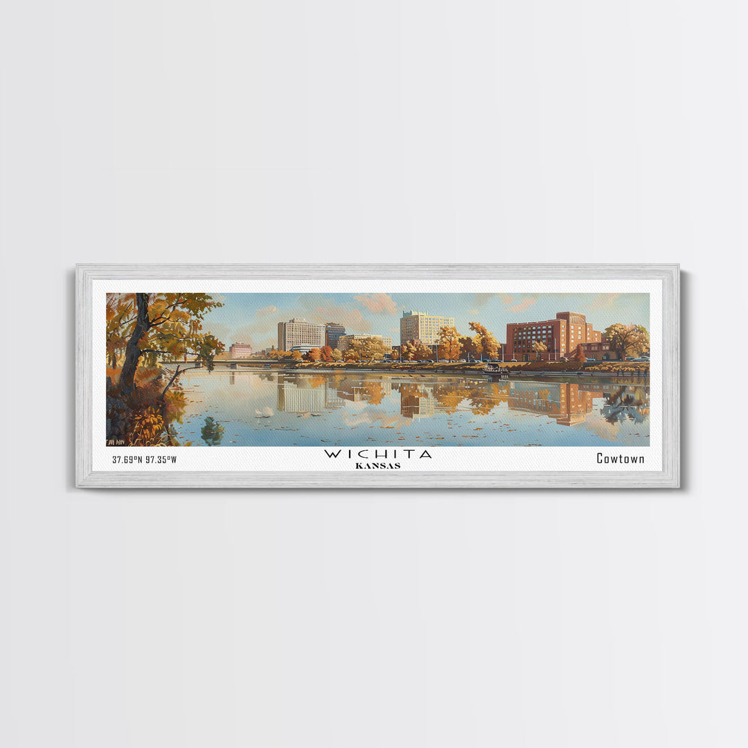 Wichita Kansas Panoramic Painting, Framed Canvas Print, Vintage Travel Poster, Artistic Home Decor, Unique Office Wall Art