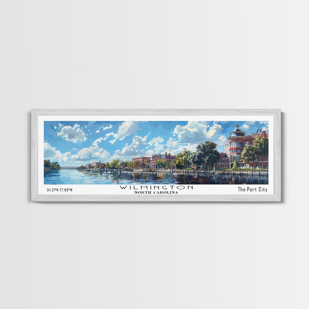 Wilmington North Carolina Panoramic Painting, Framed Canvas Print, Vintage Travel Poster, Artistic Wall Art, Unique Home Decor, Office Gift Idea